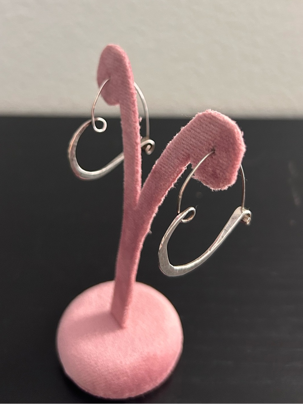 Handcrafted & Hammered Sterling Silver Heart Swirl Shaped Wire Hoop Earrings - Picture 10 of 15